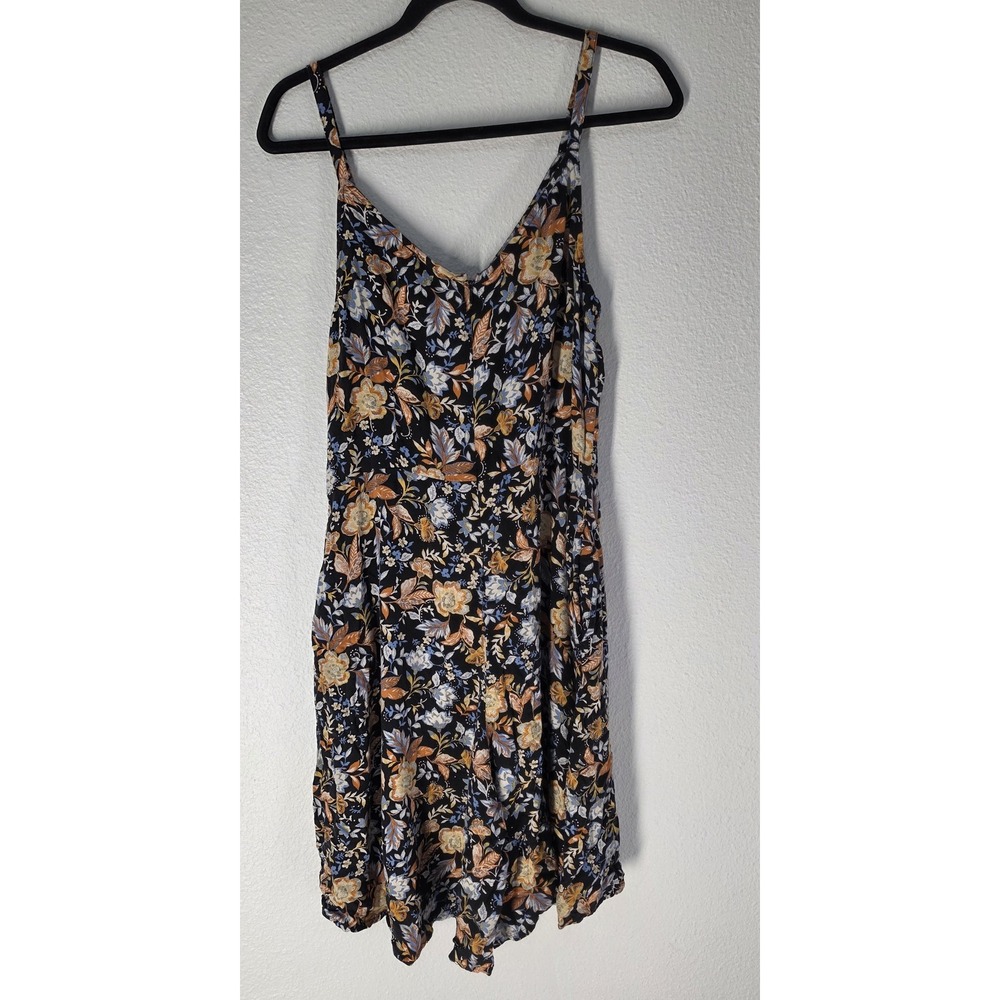 MSK Womens XL Sleeveless Romper Black Floral V-Neck Boho Chic Retro